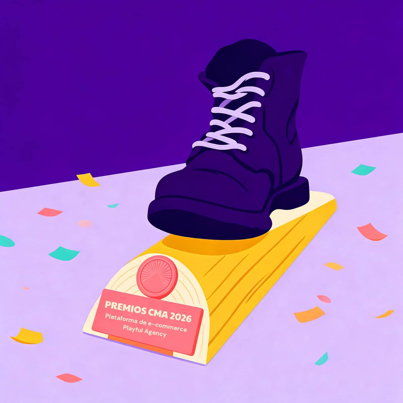 Ilustración de un trofeo de los Premios CIMA 2026 en la categoría Plataforma de E-commerce para Playful Agency.